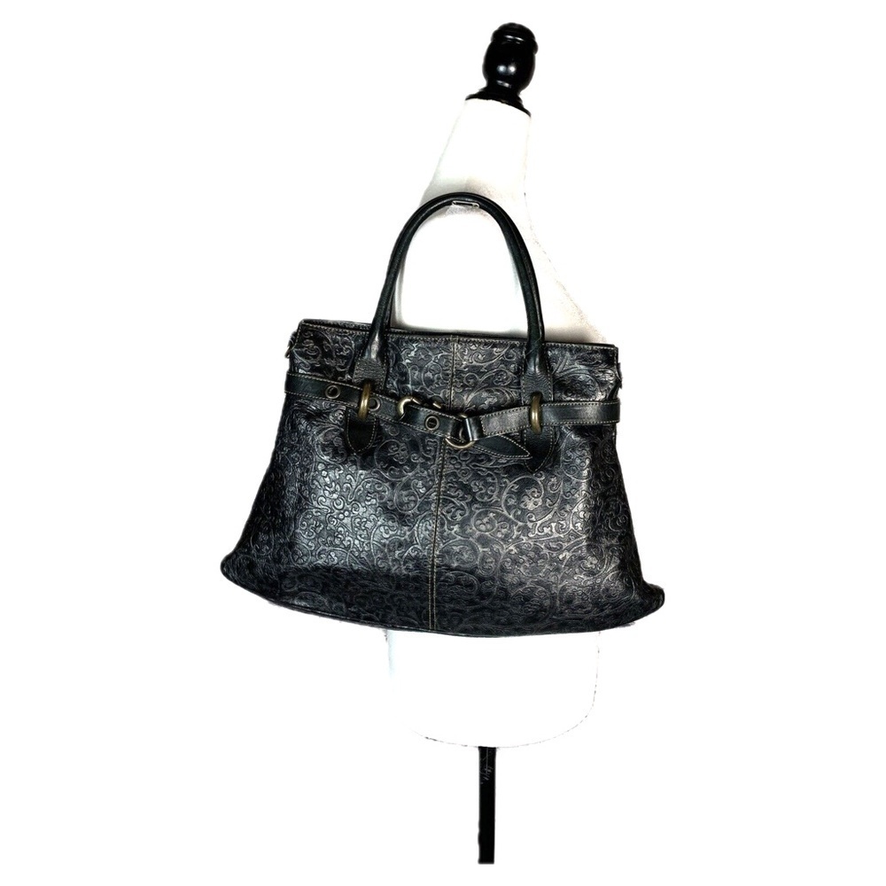 Roberta Gandolfi Made in Italy Black Leather Embossed Shoulder Bag